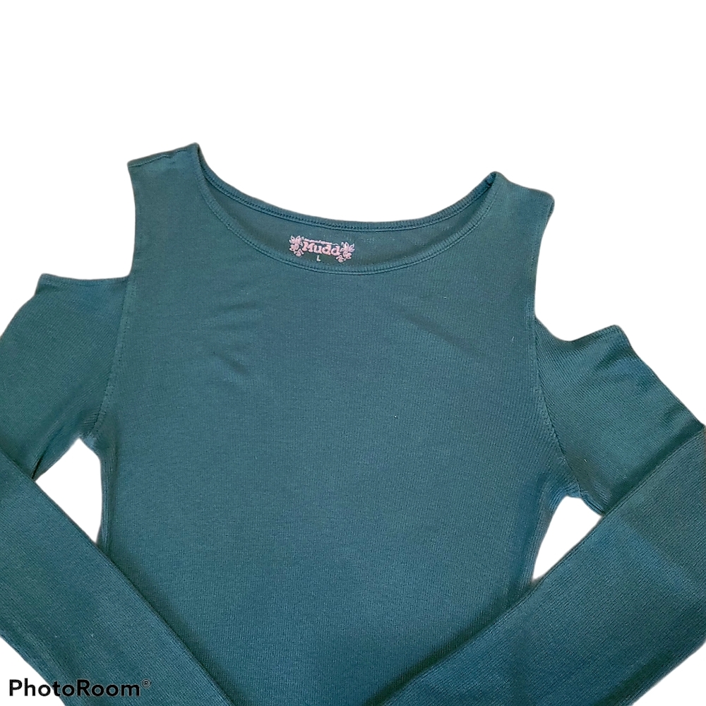 Mudd Cold Shoulder Long Sleeve Shirt Green L